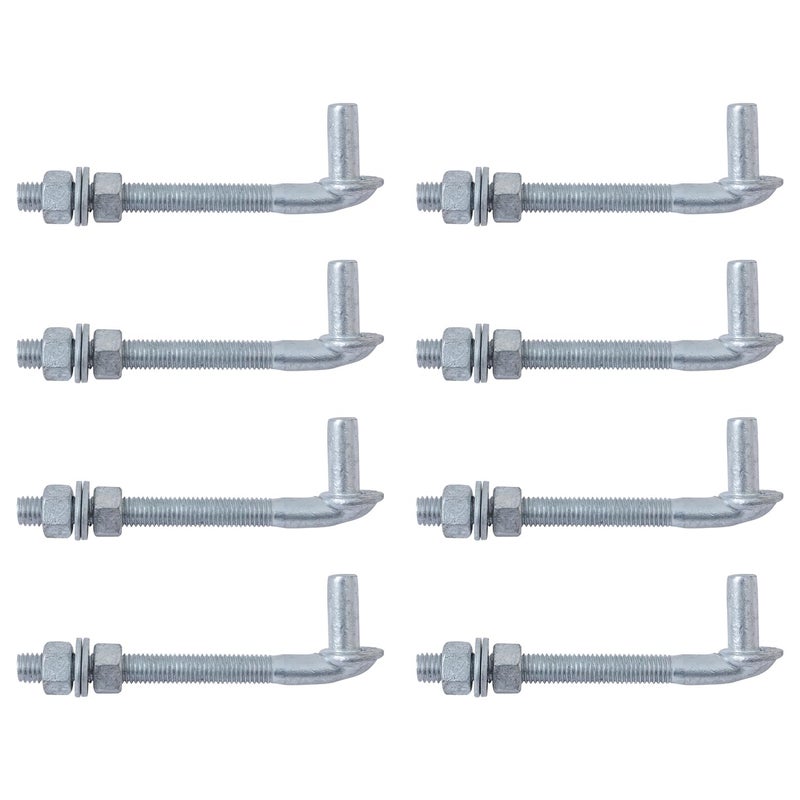 VIVIDA 6"" J Bolt Gate Hinge 8 PCS, J Bolt Post Hinge with 5/8"" Male Pin, for Chain Link Fence, Galvanized Steel, Nuts & Washers Included - Image 1
